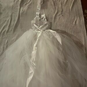 Elegant White Tulle Dress with Satin Ribbon